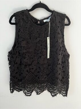 She + Sky Black Crochet Lace Camisole